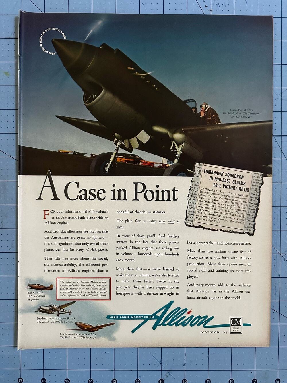 VTG 1942 Original Magazine Ad ALLISON AIRPLANE A Case In Point WW2